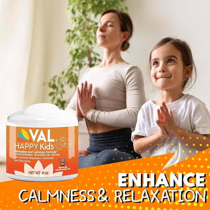 VAL Magnesium Cream for Kids | Relaxation for Daytime & Bedtime Routine | Gentle Zechstein Magnesium Chloride | Calm & Mood Support | with Chamomile, Shea Butter & Essential Oils | USA Made | 4oz