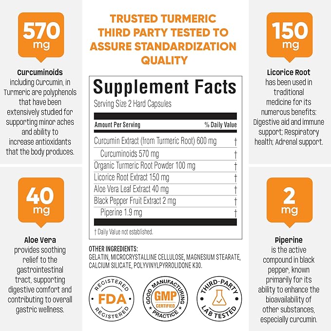 Cumargold 570mg Curcuminoids Turmeric Curcumin Supplement with Piperine, Licorice Root & Aloe Vera - High Potency Natural Wellness Capsules (90 Count)