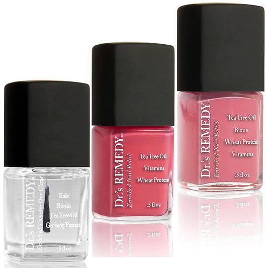 Drs Remedy 3 Pack Nail Polish Kit, Peaceful As The Sea Trio, Non Toxic And Organic All Natural Enriched Nail Strengthener - Tota