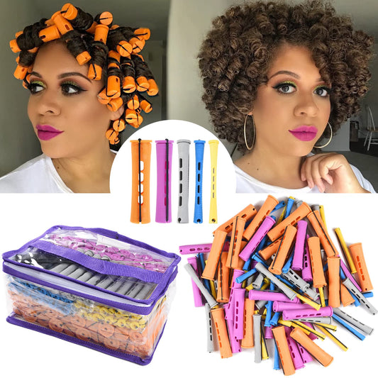 100Pcs Perm Rods Set - 5 Sizes Cold Wave Rollers For Natural Curling, Styling And Hairdressing (Orange, Purple, Gray, Blue, Yell