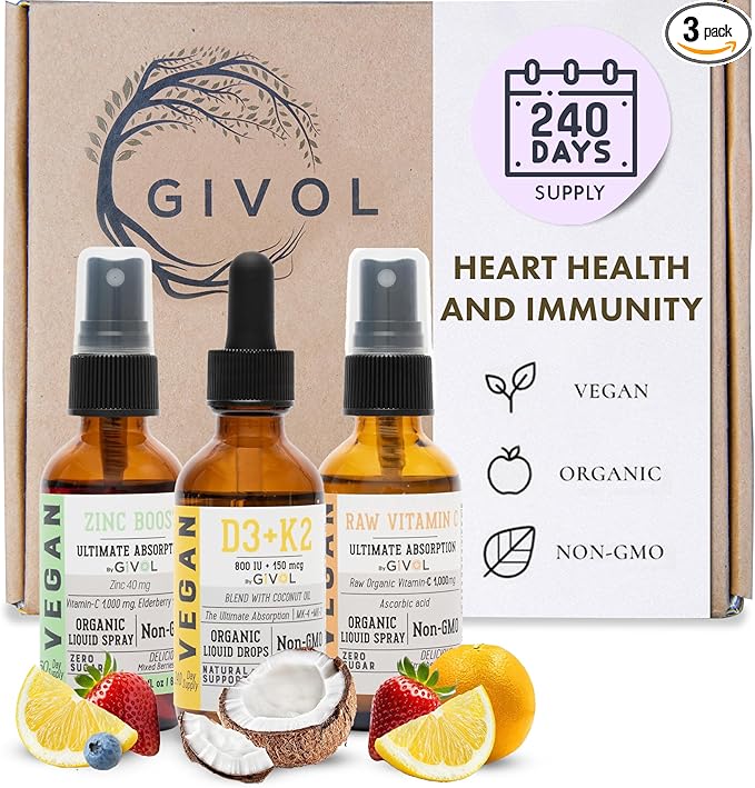 Immunity Support Pack - Raw Vitamin C, D3 & K2 Liquid, Zinc Picolinate - Premium Heart Health Vitamins w/Essential Minerals, Antioxidant Properties, & Cardiovascular Benefits - 180 Days Supply