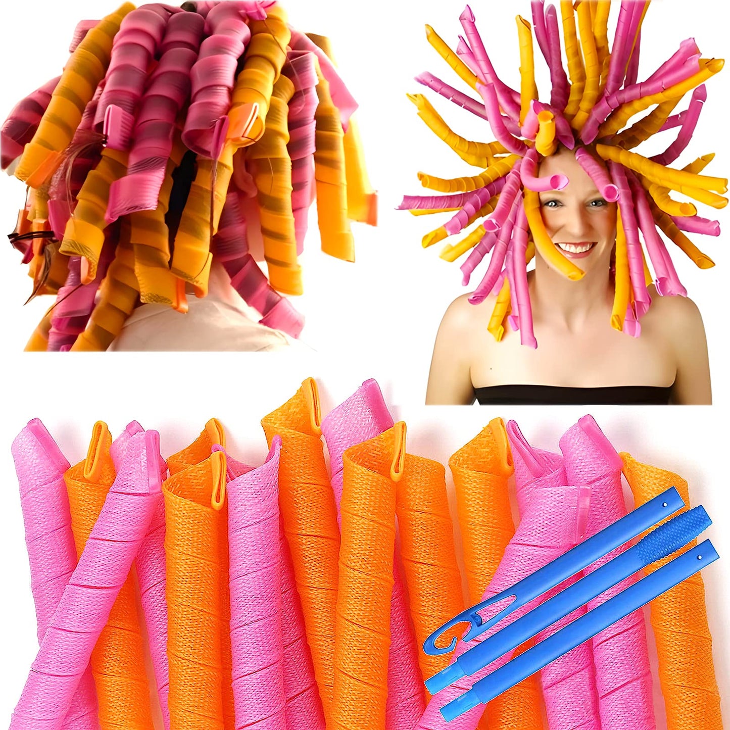 50 Pcs Heatless Spiral Hair Curlers 12Inch Magic No Heat Hair Curls For Long Hair 4Pcs Styling Hooks Diy Hair Rollers Set(Pink-O