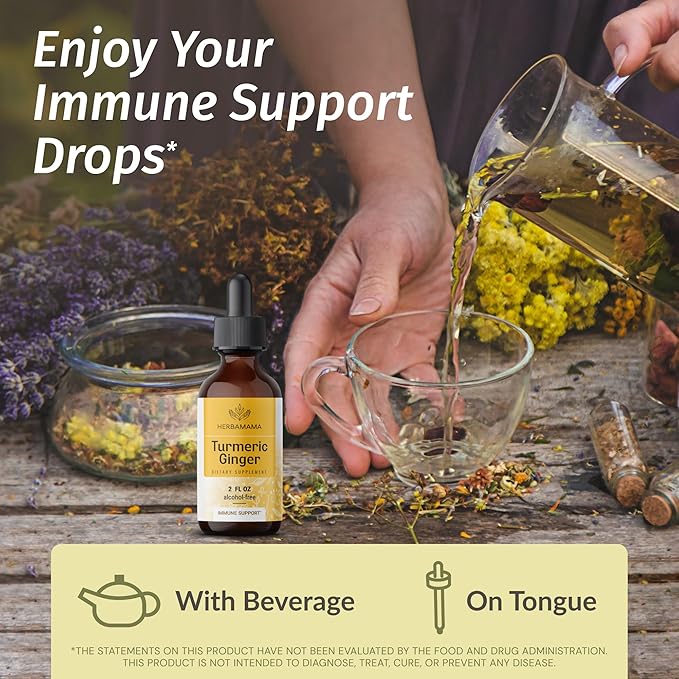 HERBAMAMA Liquid Drops Kit - Bundle of Turmeric Ginger Extract and Mullein Leaf Tincture 2 fl oz - Vegan, Non-GMO, Sugar & Alcohol-Free - 2 Pack