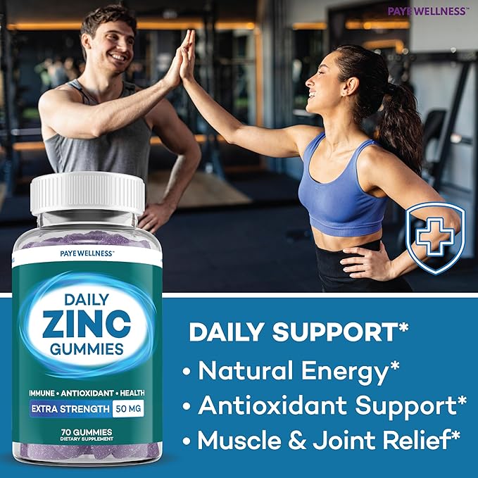 Zinc Gummies 50 mg, Daily Support, Immune System*, Enzyme Functions*, Natural Energy* - 210 Gummies, 105 Day Supply (3-Pack)