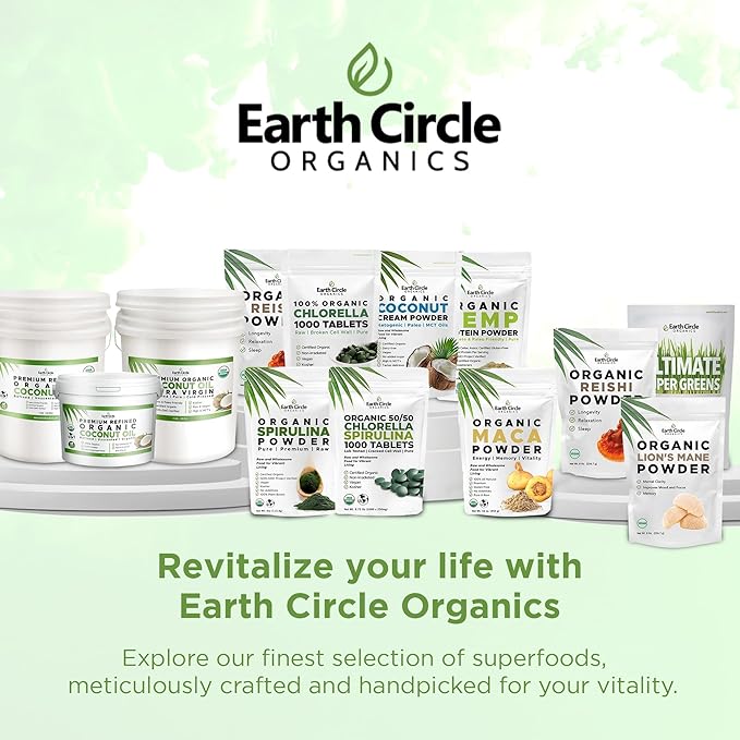 Earth Circle Organics Spirulina Powder, Kosher, Raw and Non-Irradiated | Pure Vegan Protein | Premium Energy Superfood, High Amino Acids and Antioxidants - (8oz - 3 Pack)