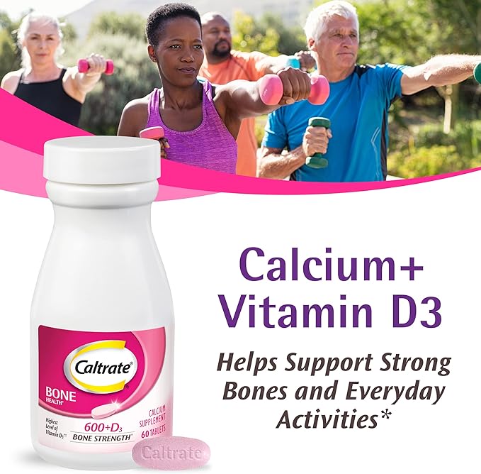 Caltrate 600 Plus D3 Calcium and Vitamin D Supplement Tablets, Bone Health Supplements for Adults - 60 Count (Pack of 2)