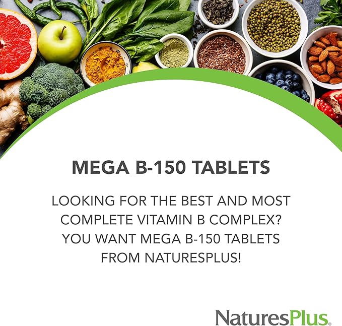Natures Plus Mega B150 Complex, Sustained Release - 60 Vegetarian Tablets - Maximum Potency B Complex Vitamin Supplement - Gluten-Free - 60 Servings