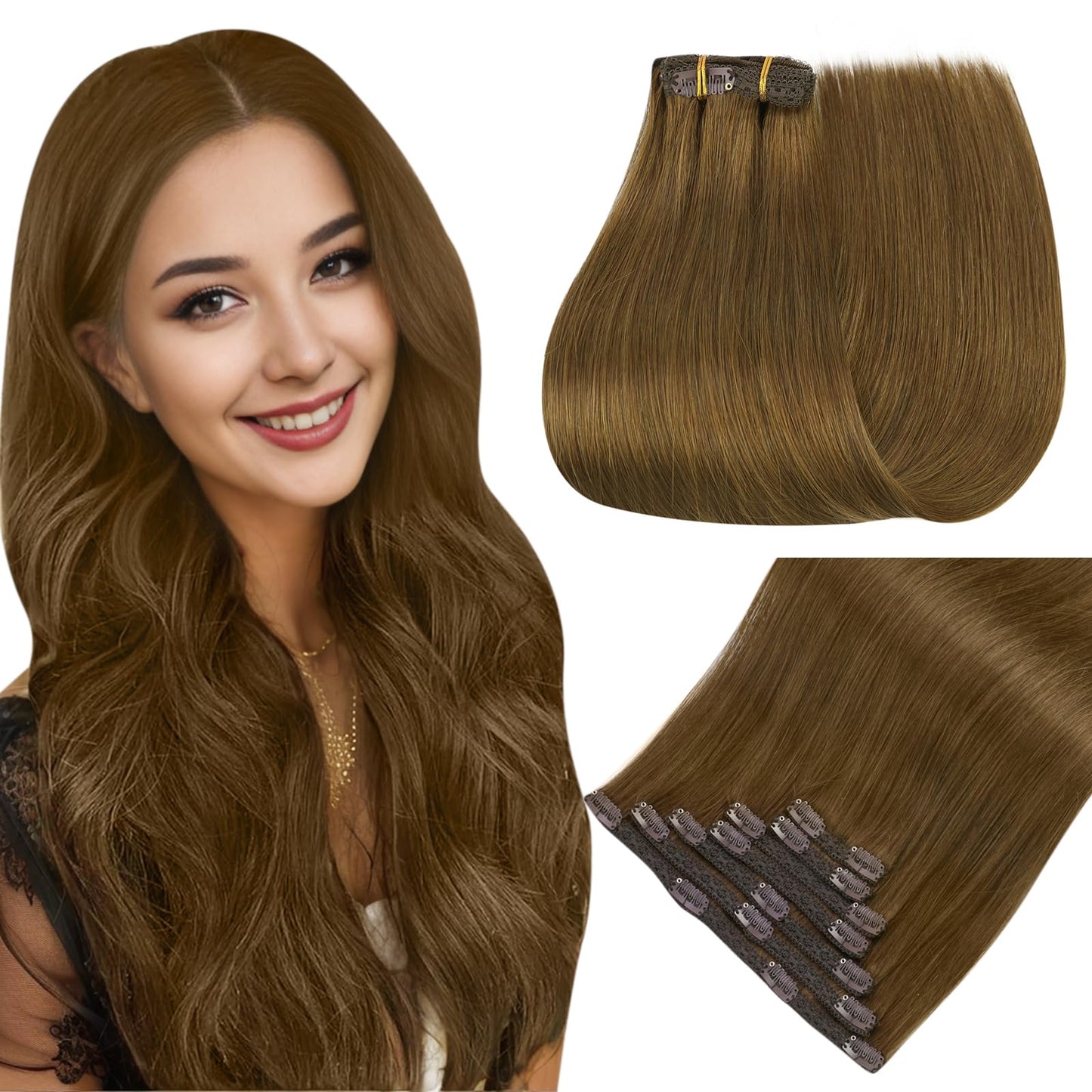 Easyouth Clip In Hair Extensions Real Human Hair Medium Brown Human Hair Clip In Extensions Lace Clip In Hair Extensions Remy Cl