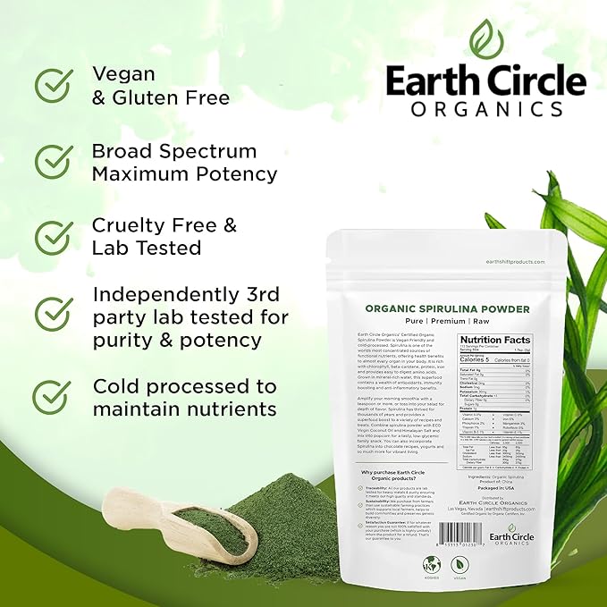 Spirulina Powder, Kosher, Raw and Non-Irradiated | Pure Vegan Protein | Premium Energy Superfood, High in Amino Acids and Antioxidants - 8oz