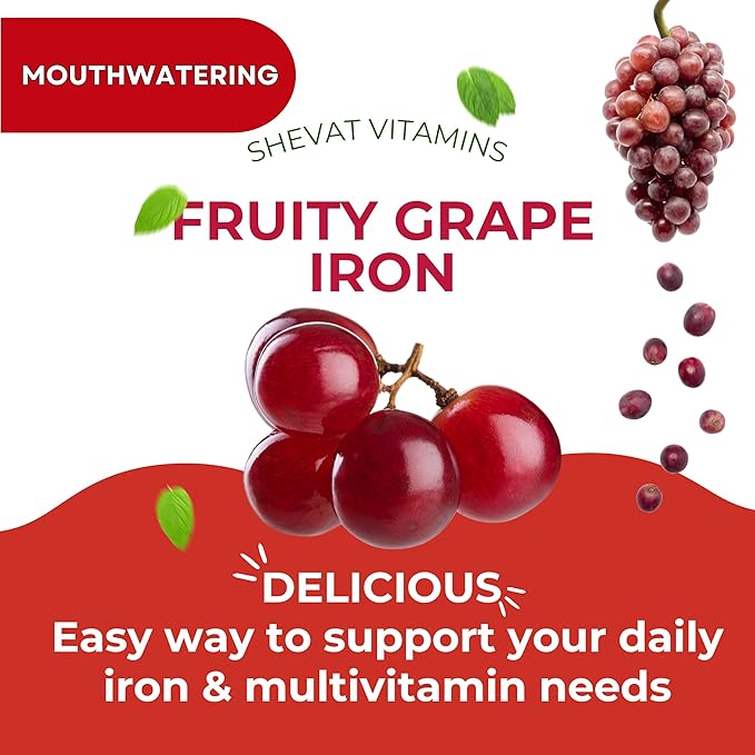 Made in USA 90 Iron Gummies For Women Anemia - Vegan, Gluten Free & Immune Support Iron Supplement Gummies (Grape) - Chewable Iron Gummies for Men - Kids iron Gummies for Kids with Vitamin C, A & Zinc