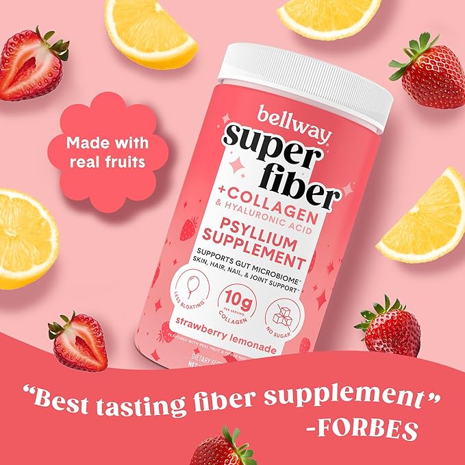 Bellway Super Fiber Powder + Collagen, Strawberry Lemonade Electric Frother Bundle