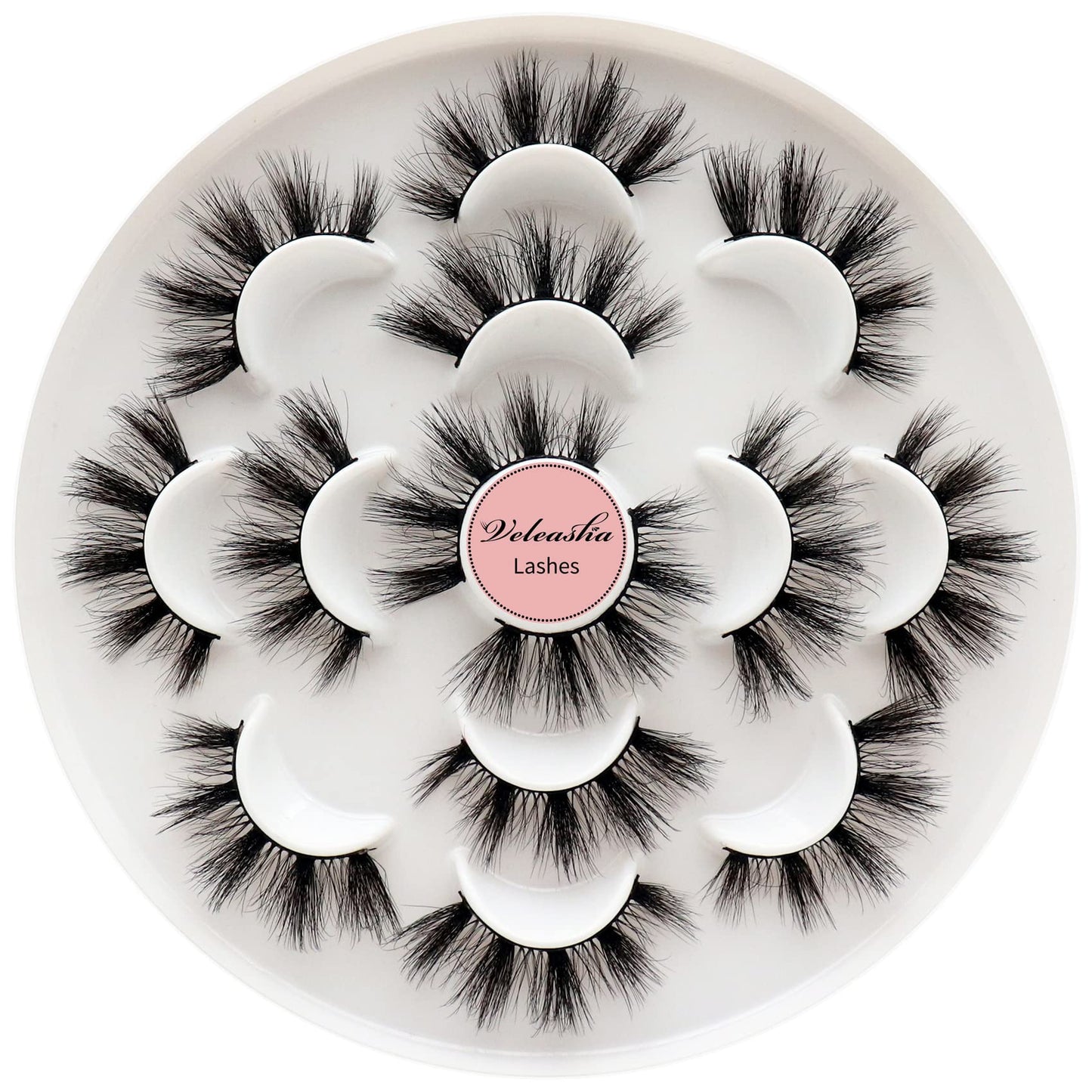 Veleasha 5D Faux Mink Lashes Handmade Luxurious Volume Fluffy Natural False Eyelashes 7 Pairs (Sugar)