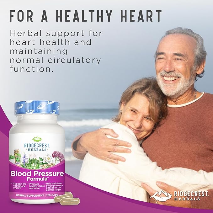 RidgeCrest Herbals Blood Pressure Herbal Formula, 12 Herbs, Poria Mushroom, Gastrodia, Gardenia, for Heart, Vascular, Circulation Health (120 Count)