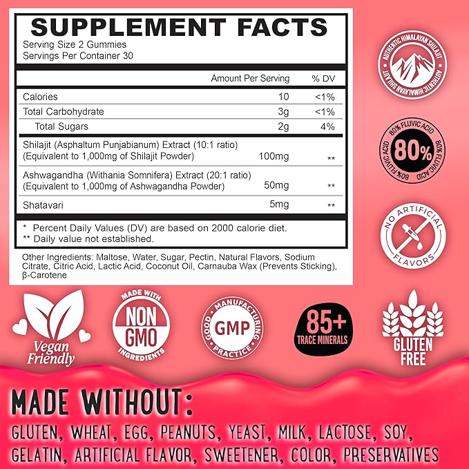 Pure Himalayan Shilajit Gummies - 100% Authentic Shilajit Reisin Extract for Men and Women with Ashwagandha and Shatavari - 60 Gummy - Strawberry & Banana, Apple & Kiwi and Peach & Mango Bundle