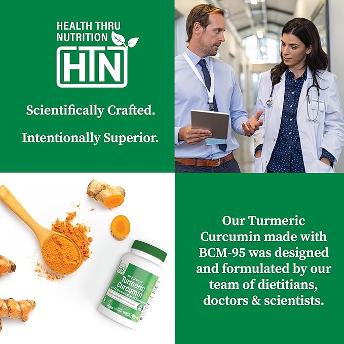 Health Thru Nutrition Turmeric Curcumin Complex 1000mg Supplement | as BCM-95 Curcugreen Clinically Studied | Vegan Certified (Pack of 180)