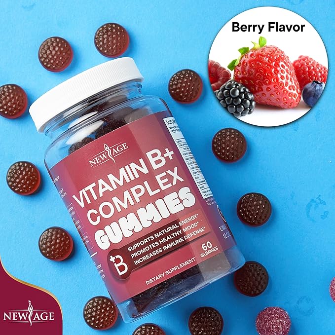 NEW AGE Vitamin B Complex Gummies with Vitamin B3, B6 & B12 – with Biotin, Folic Acid & Vitamin C – Gluten-Free, Vegan, Made in The USA! (180 Count (Pack of 3))