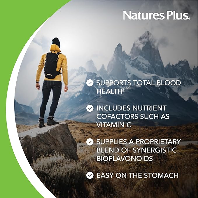 Natures Plus Hema-Plex Iron - 30 Slow-Release Tablets - 85 mg Chelated Iron - Total Blood Health - with Vitamin C & Bioflavonoids - Non GMO, Vegetarian & Gluten Free - 30 Servings