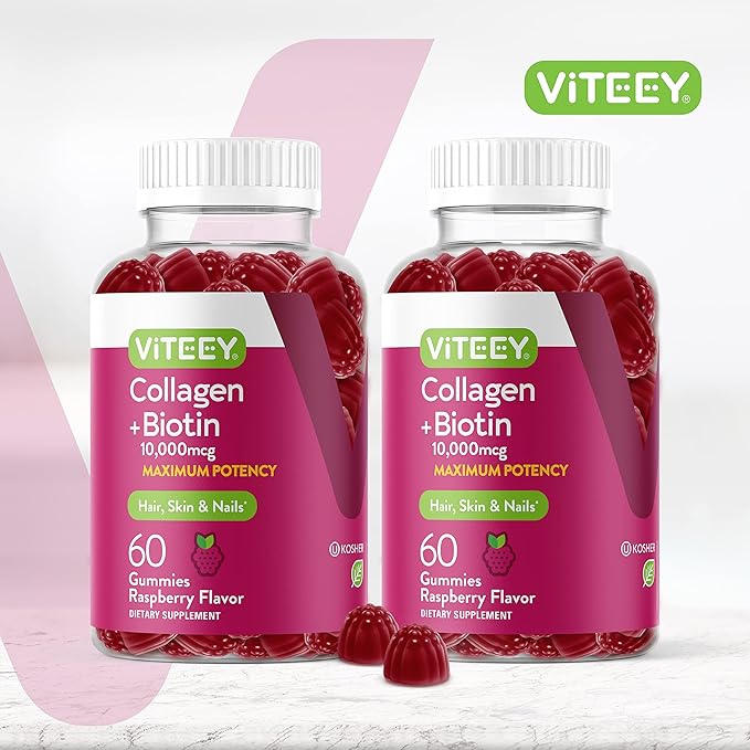 Collagen and Biotin Gummies for Hair Skin and Nails - Hair Growth Vitamins, Nail Growth, Skin Vitamins - Biotin and Collagen Gummies for Women, Men, & Teens - Tasty Chewable Raspberry Flavored Gummy