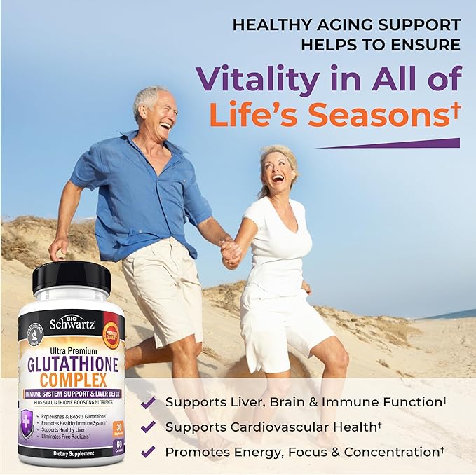 BioSchwartz Glutathione Supplement Liver Detox with Quercetin Vitamin C Milk Thistle Alpha Lipoic Acid - Liver Supplement Immune Support Pills - Immunity Defense Health Formula and Cleanse 500mg 60ct