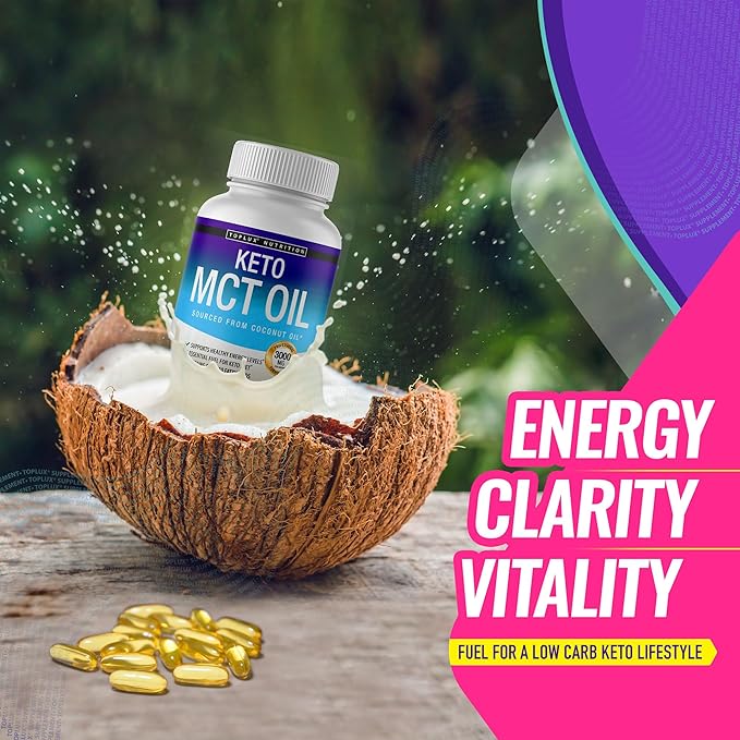 Toplux Keto MCT Oil Capsules - 3000mg Natural Pure Coconut Oil Extract Pills, Source of Energy, Easy to Digest for Men Women, 90 Softgels, Supplement