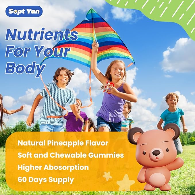 Magnesium Gummies for Kids - Magnesium Citrate Supplement with Vitamin B6, L-theanine, Chamomile & Lemon Balm - Calm Magnesium for Kids & Adults Sleep, Relaxation, Pineapple Flavor 60 Gummies