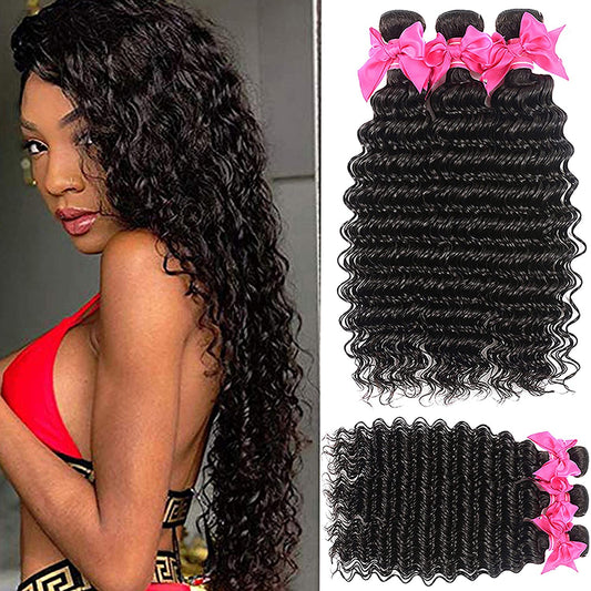 Miss Gaga Brazilian Virgin Hair Deep Wave 3 Bundles 100% Unprocessed Natural Color Can Be Dyed And Bleached(16 18 20)