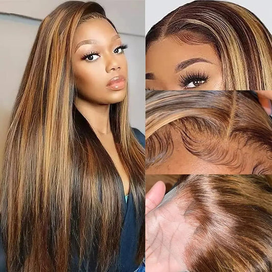 Metamuclia Honey Blonde 13X4 Hd Lace Front Wig Human Hair Highlight Straight Lace Frontal Wigs Human Hair Pre Plucked 22 Inch 18
