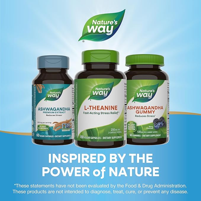Nature's Way L-Theanine, Stress Support*, Promotes Relaxation*, 200 mg per 2-Capsule Serving, Vegan, 180 Capsules