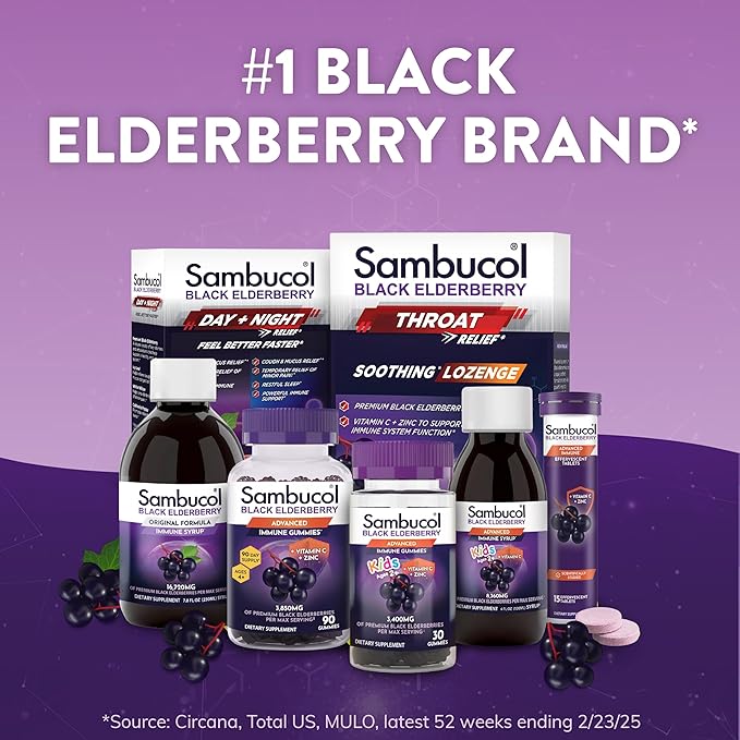 Sambucol Black Elderberry Throat Lozenge - with Honey, Vitamin C & Zinc, Elderberry Lozenges Sore Throat & Cough, Soothes Scratchy Throat, Supports Immunity, Soft & Chewy - 20 Count, 2-Pack