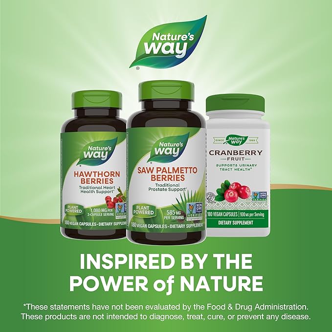 Nature's Way Saw Palmetto Berries, Traditional Prostate Support*, 585 mg per Serving, Non-GMO Project Verified, Vegan, 180 Capsules (Packaging May Vary)