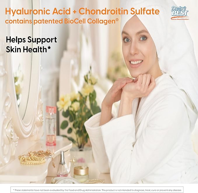 Doctor's Best Hyaluronic Acid with Chondroitin Sulfate, Featuring BioCell Collagen, Non-GMO, Gluten Free, Soy Free, Joint Support, 180 Count (Pack of 1)