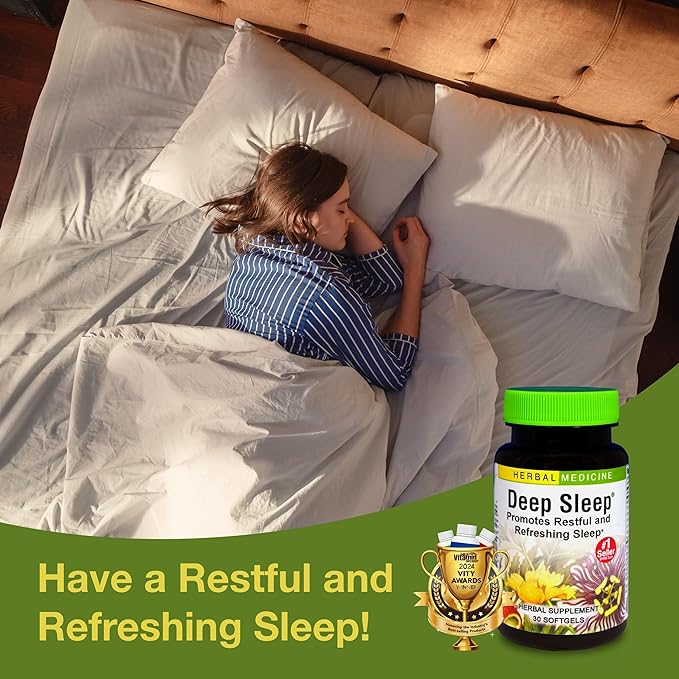 Herbs Etc. Deep Sleep Softgels - Herbal Sleep Support Supplement - Rest & Calming Support with Passionflower, Chamomile & Lemon Balm - 30 Softgels (30 Servings)
