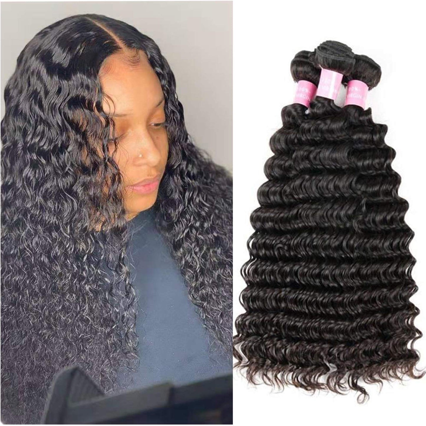 Miss Gaga 3 Bundles 9A Deep Wave (24 26 28) 100% Unprocessed Virgin Human Hair Brazilian Deep Wave 3 Bundles No Shedding Natural