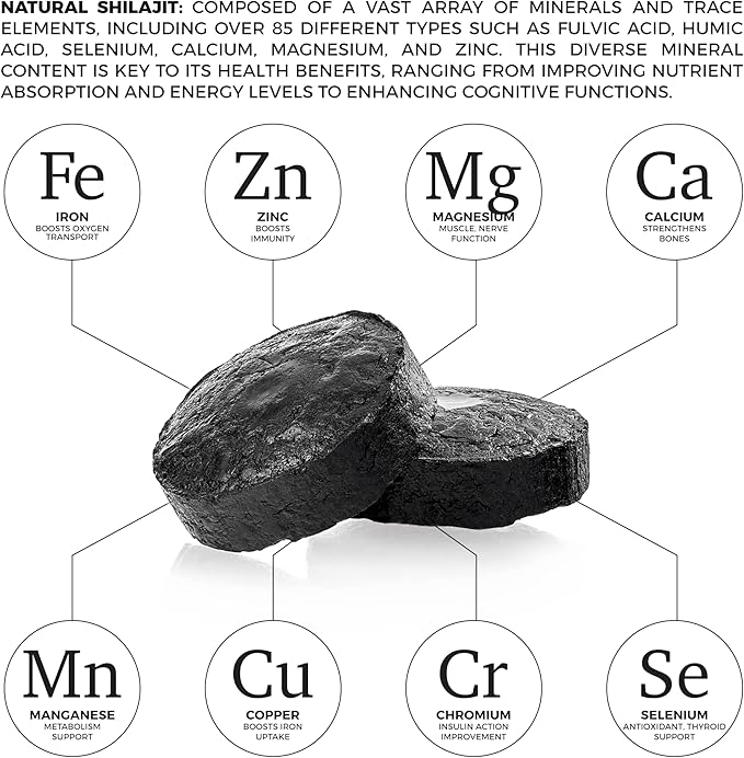 Natural Shilajit Tablets - 120 Count, Sun Dried 100% Pure Shilajit for Men & Women with Fulvic Acid & Natural Shilajit Resin - Shilajit for Men & Women with Fulvic Acid & Trace Minerals