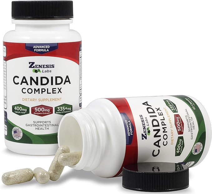 Zenesis Labs Candida Complex Cleanse Detox Caprylic Acid Supplement, Oregano Extract, Probiotics, Enzymes (120 Capsules, 60 Day Supply)