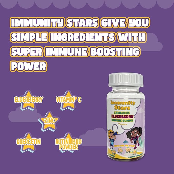 Elderberry Gummies with Vitamin C and Zinc, Sambucus Elderberry Family Immune Boost Gummies, 30 Gummies Delicious Defense for Kids and Adults