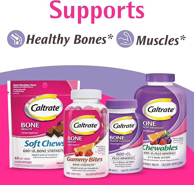 Caltrate Gummy Bites 500 mg Calcium and Vitamin D Supplement, Black Cherry, Strawberry, Orange - 50 Count
