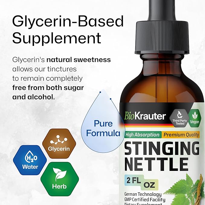 BIO KRAUTER Stinging Nettle Tincture - Nettle Root Extract Liquid - Urinary Support Supplement - Urtica Dioica Natural Extract - Vegan, Sugar & Alcohol Free Drops 2 Fl.Oz.
