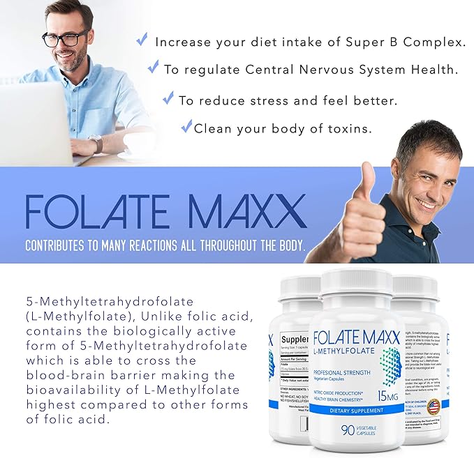L-Methylfolate 15mg - 90 Capsules - Professional Strength Active Methyl Folate - 5-MTHF Supplement for Men & Women - Non GMO, Gluten Free, No Fillers