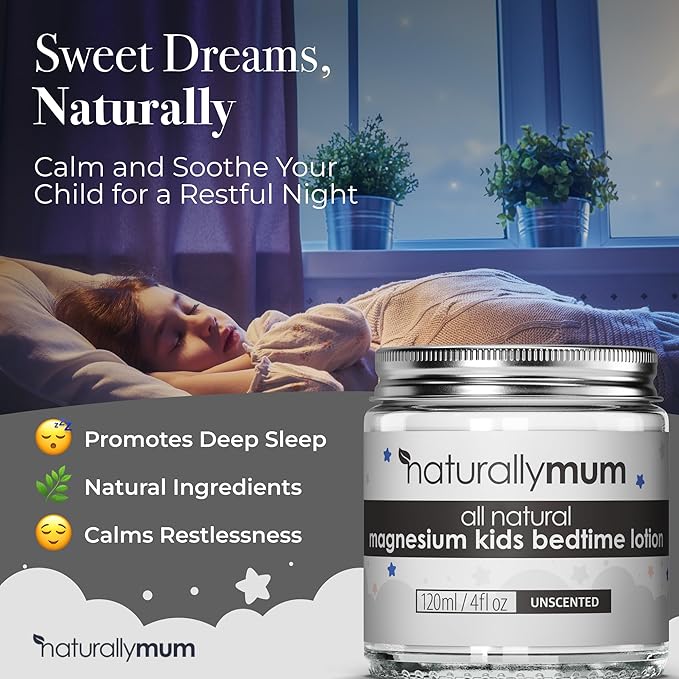 Magnesium Bedtime Lotion for Kids & Babies [NATURAL & SAFE] - Topical Kids Magnesium Cream Lotion for Sleep - Safe for Babies (6M+) - Support for Sleep, Bone & Overall Kids Health
