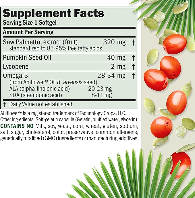 ANDREW LESSMAN Prostate Support Supplement for Men's Health, 30 Softgels, No Additives - Saw Palmetto for Men, Pumpkin Seed Oil, Lycopene, Omega-3 for Prostate Health, Urinary, Bladder Function