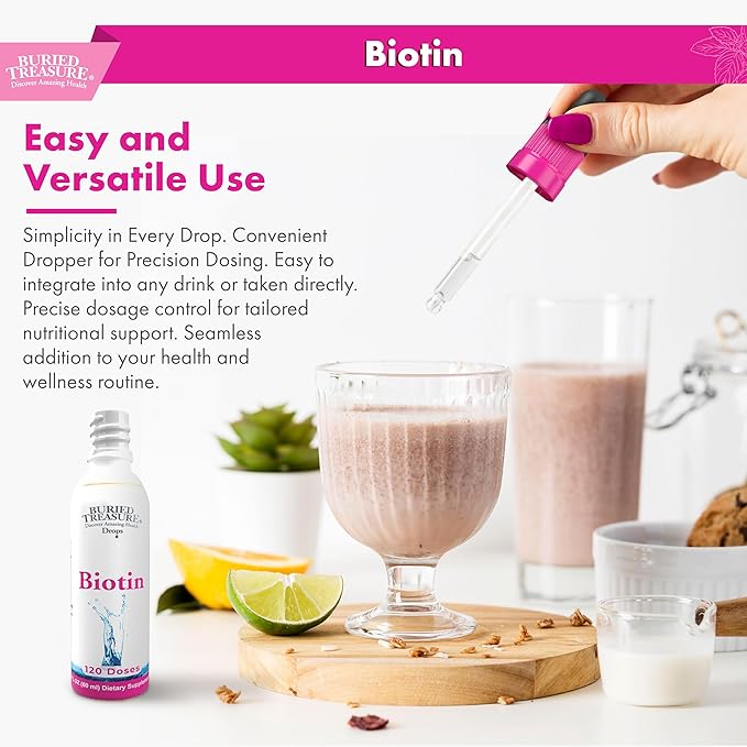 Buried Treasure Biotin Drops - 120 Servings, 2 oz, Supports Hair, Skin & Nails