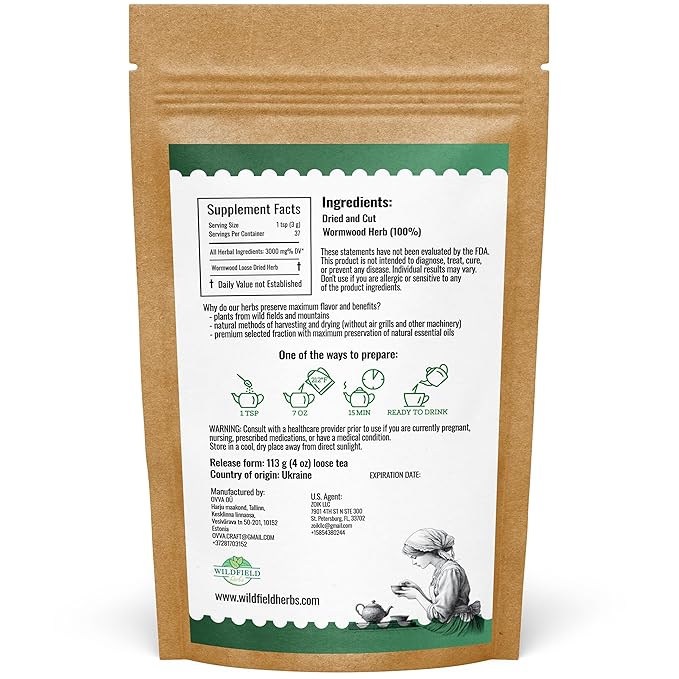 4 oz. Wormwood Tea Wormwood Herb Dried Herb Tea (Artemisia Absinthium) - 113 g Dry Wood Worm Artemisiae Absinthii Herba Artemisa Ajenjo