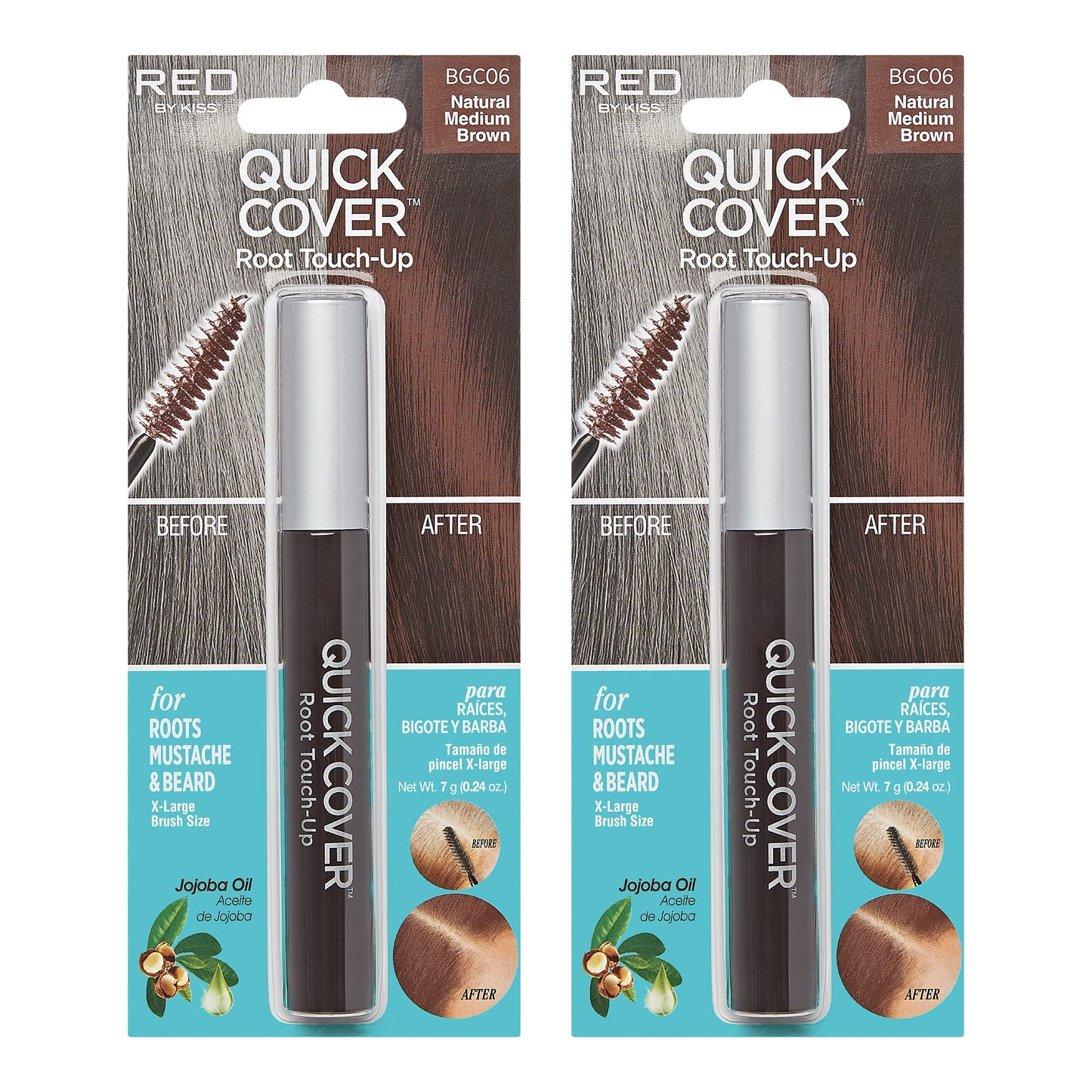 Red By Kiss Quick Cover Root Touch Up Mascara 2Pcs Water-Resistant Temporary Gray Concealer Cover Up Brush For Hair And Beard (N
