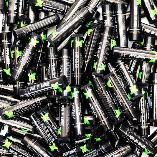 150-Pack Lip Balm In Bulk By Naturistick. Peppermint Scent In Classic Black Tubes. 100% Natural Ingredients. Best Beeswax Chapst