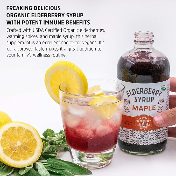 Herbal Supplement Starter Set – A 16oz Bottle of Elderberry Syrup with Maple & a 2oz Bottle of Elderberry to-Go Seasonal Support Made from Only Organic Ingredients in The USA