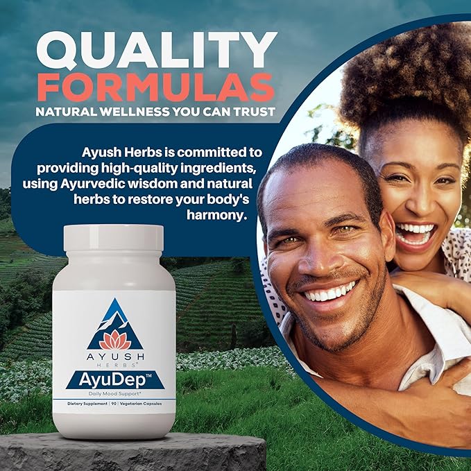 Ayush Herbs AyuDep - Saffron & Ashwagandha Supplements, Uplifting Formula for Women & Men, Herbal Support for Adults - 90 Vegetarian Capsules (1 Count)