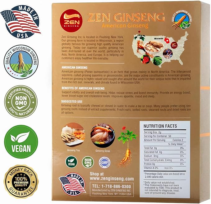 American Wisconsin Ginseng Slices — Improved Energy, Performance, & Mental Health for Men & Women (16 Oz)
