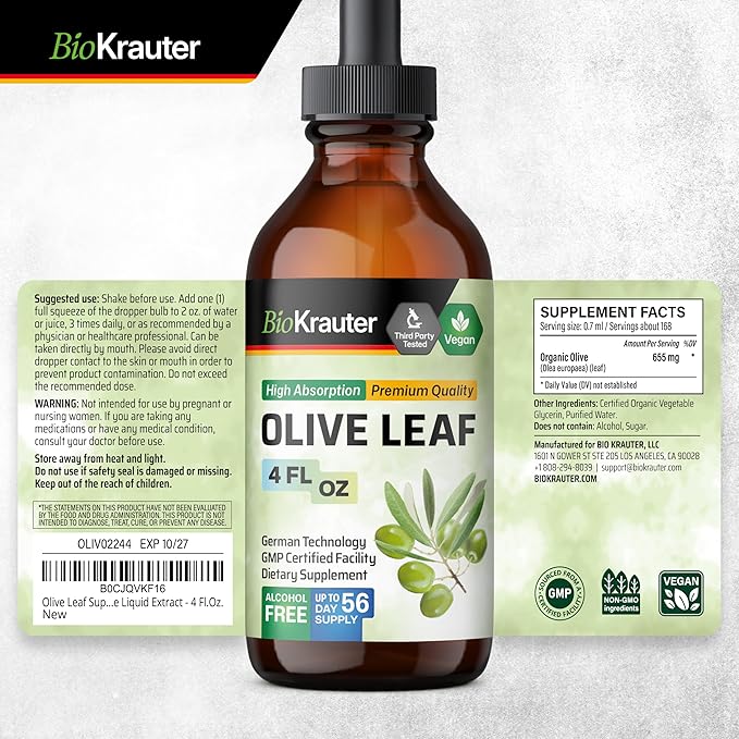 BIO KRAUTER Echinacea with Goldenseal Tincture 4 Fl. Oz. & Olive Leaf Tincture 4 Fl. Oz.