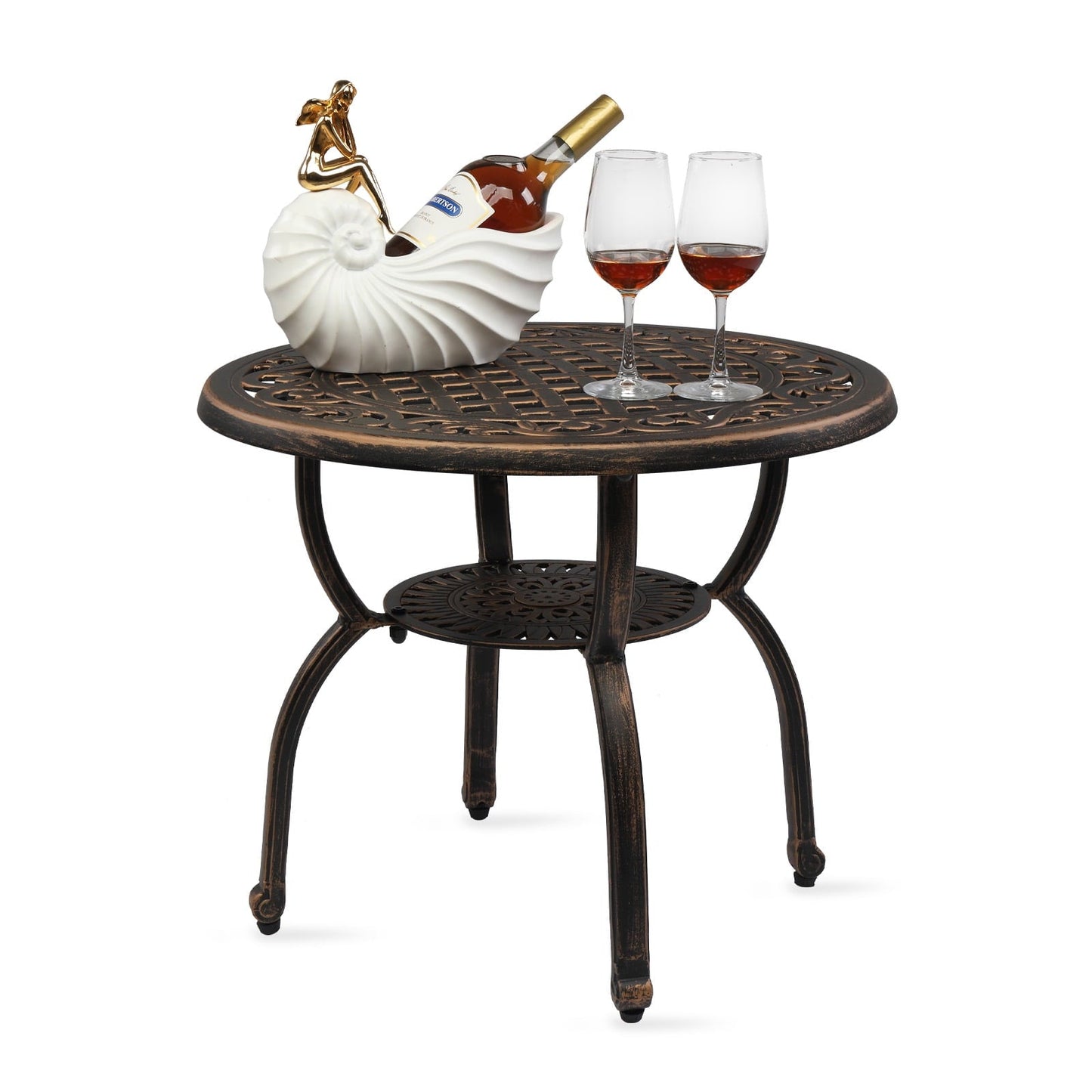 Cast Aluminum Outdoor Round Anti-Rust Side Table - Patio Bistro End Table for Indoor/Outdoor Garden Porch Balcony, Antique Bronze